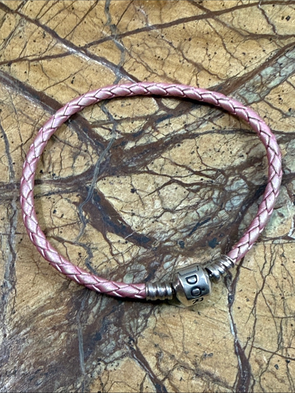Pandora Pink Braided Leather Bracelet with Silver Clasp